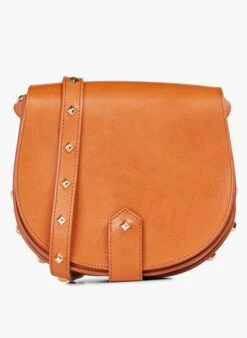 LE MAMOUR CLOUS - Leren Schoudertas Met Studs | Bruin