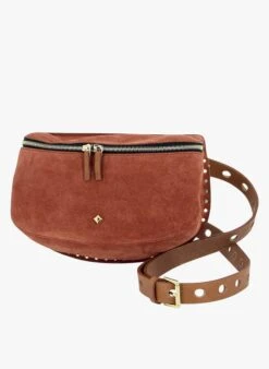 LA LILI - GRDE NANE VELOURS CLOUS - Leren Heuptasje | Bruin