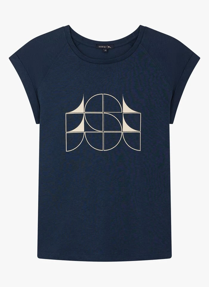 Soeur VALENTINA - T-shirt Met Ronde Hals En Zeefdruk Katoenblend | Blauw - Afbeelding 3