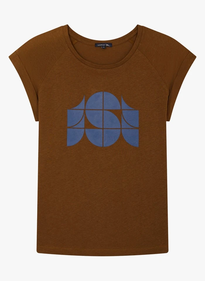 Soeur VALENTINA - T-shirt Met Ronde Hals En Zeefdruk Katoenblend | Bruin - Afbeelding 3