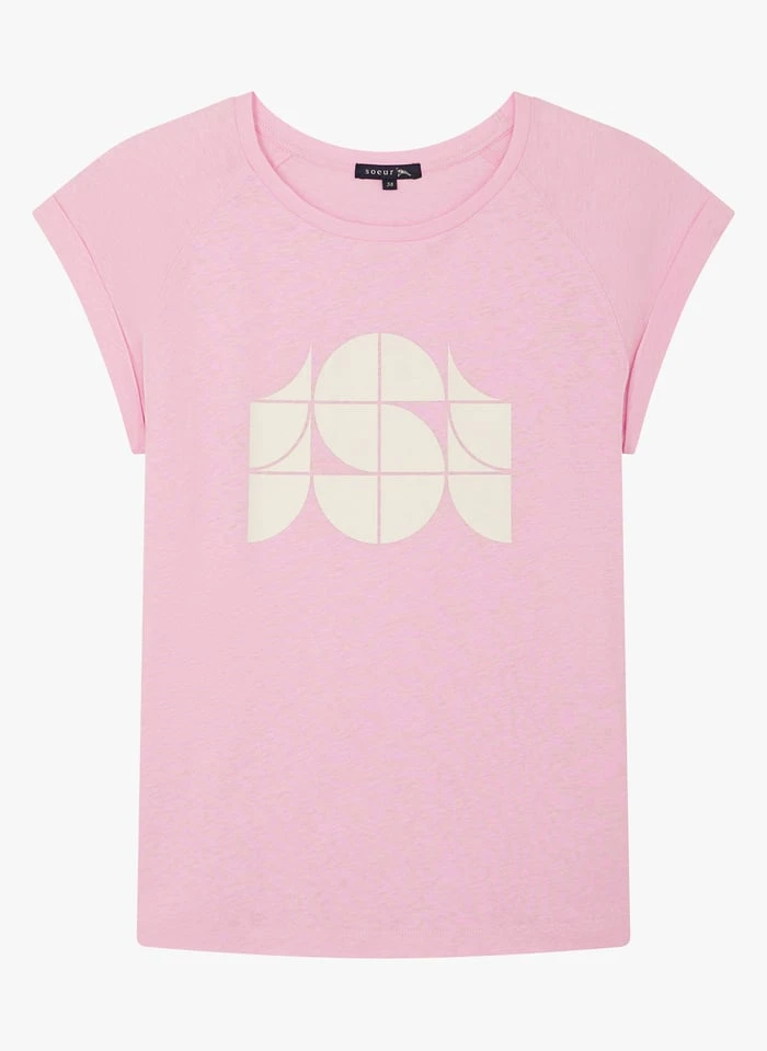 Soeur VALENTINA - T-shirt Met Ronde Hals En Zeefdruk Katoenblend | Roze - Afbeelding 3