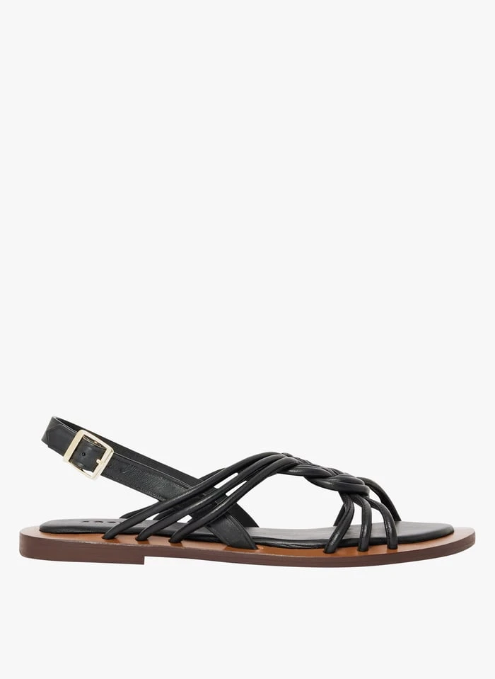 Soeur TEMPLE - Platte, Leren Sandalen | Zwart