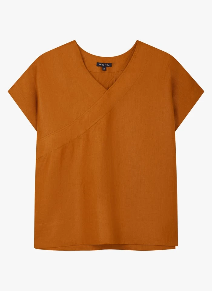 Soeur UZES - Ruimvallende, Linnen Top Met V-hals | Bruin - Afbeelding 3