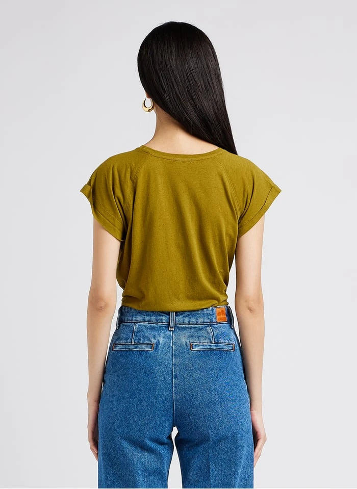 Soeur VALENTINA - T-shirt Met Ronde Hals En Zeefdruk Katoenblend | Kaki - Afbeelding 2