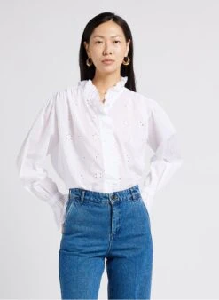 Soeur DAISYA - Katoenen Blouse Met Victoriaanse Kraag En Engels Kant | Wit