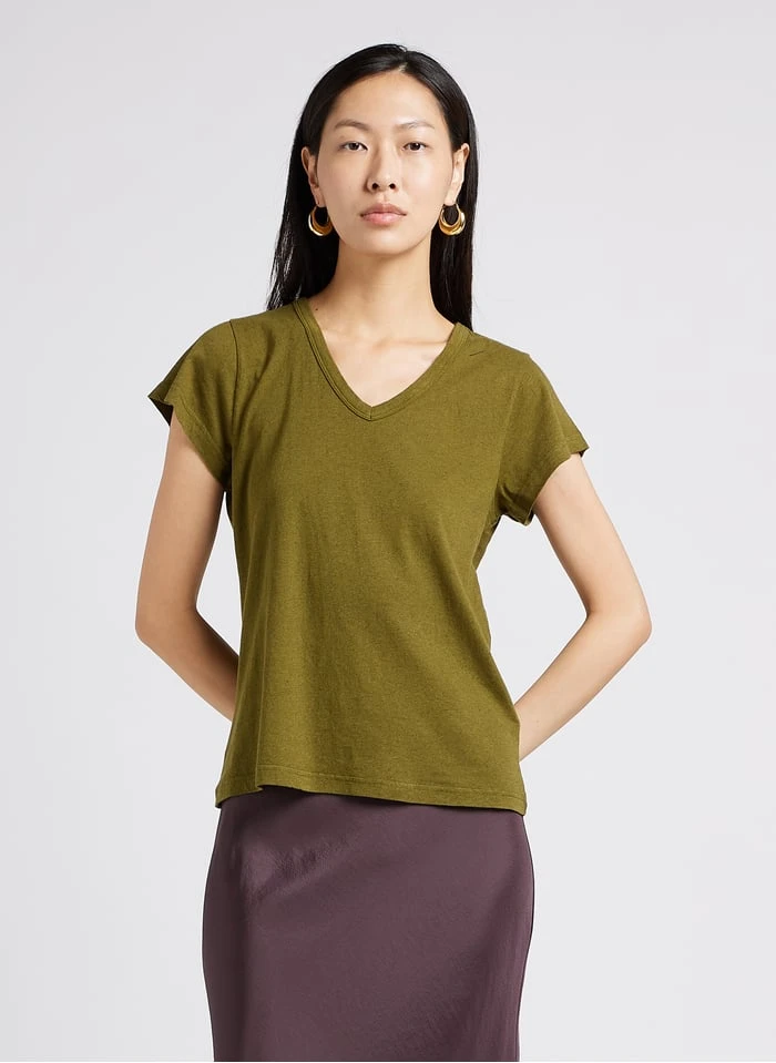 Soeur DOMINIQUE - T-shirt Met V-hals Katoenblend | Kaki
