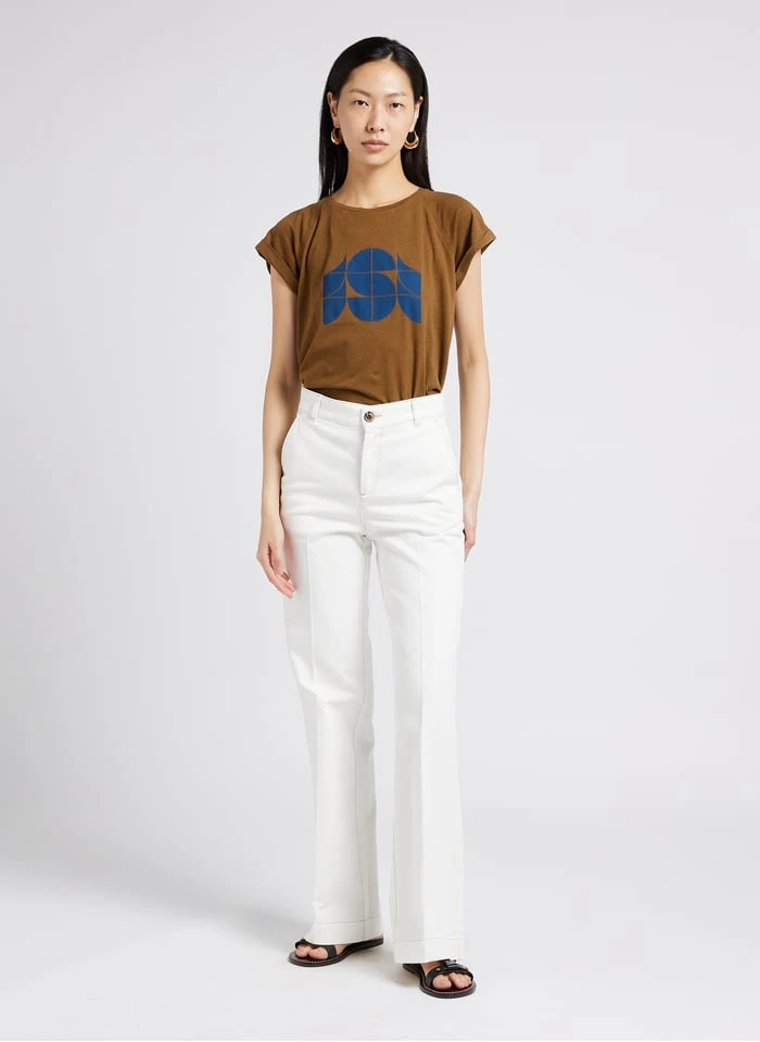 Soeur VALENTINA - T-shirt Met Ronde Hals En Zeefdruk Katoenblend | Bruin - Afbeelding 4