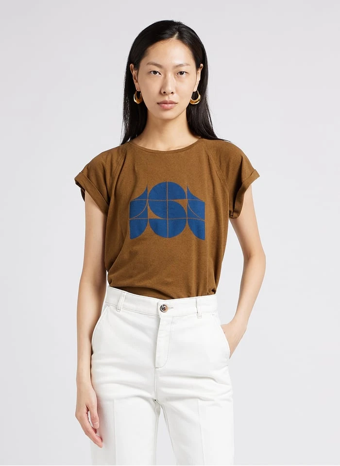 Soeur VALENTINA - T-shirt Met Ronde Hals En Zeefdruk Katoenblend | Bruin