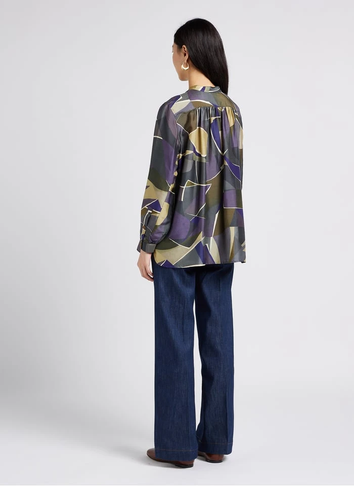 Soeur LAURE - Zijden Blouse Met Opstaande, Ronde Kraag En Bloemenprint | Grijs - Afbeelding 5