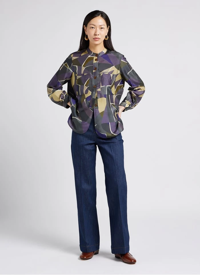 Soeur LAURE - Zijden Blouse Met Opstaande, Ronde Kraag En Bloemenprint | Grijs - Afbeelding 4