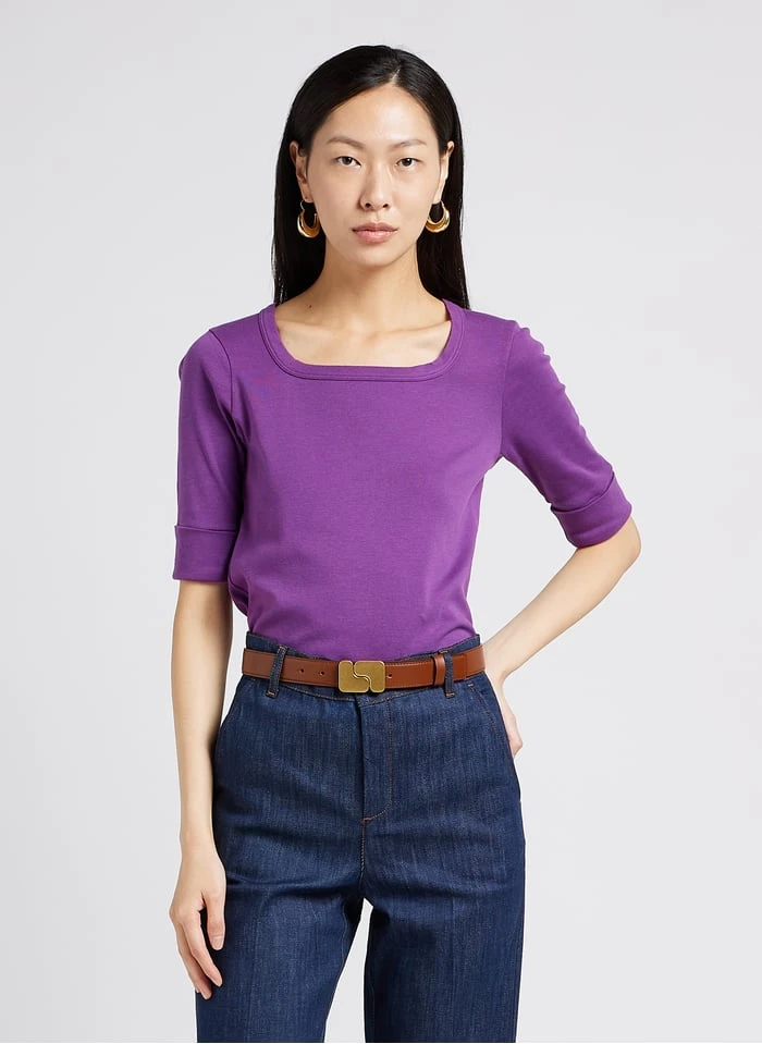 Soeur PAQUITA - Katoenen T-shirt Met Vierkante Hals | Violet