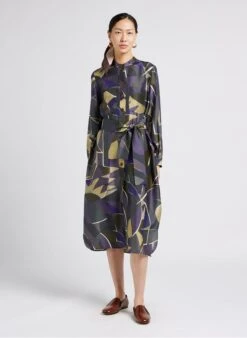 Soeur LAUREN - Halflange, Zijden Jurk Met Print | Grijs