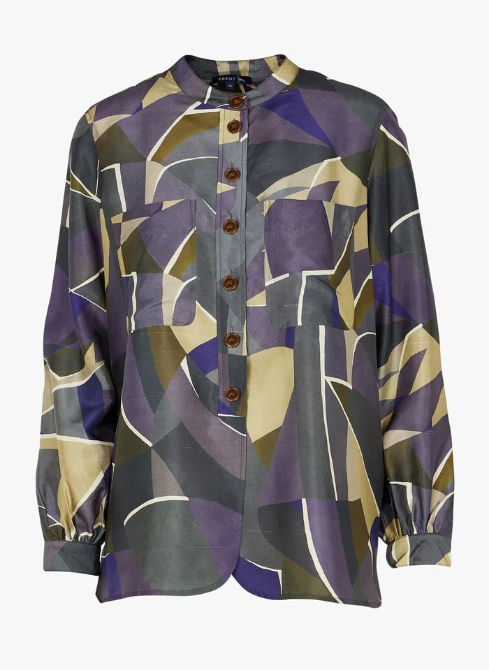 Soeur LAURE - Zijden Blouse Met Opstaande, Ronde Kraag En Bloemenprint | Grijs - Afbeelding 3