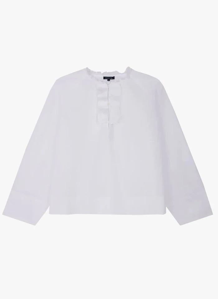 Soeur THEMA - Katoenen Blouse Met Maokraag En Volants | Wit - Afbeelding 3