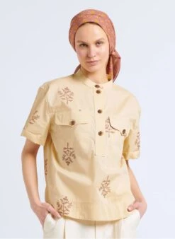 Soeur TAHITI - Top Van Poplin Katoen Met Print | Beige