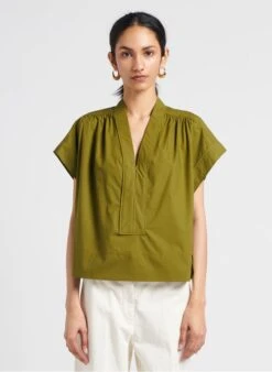Soeur MADAGASCAR - Blouse Van Katoenpopeline Met V-hals | Groen