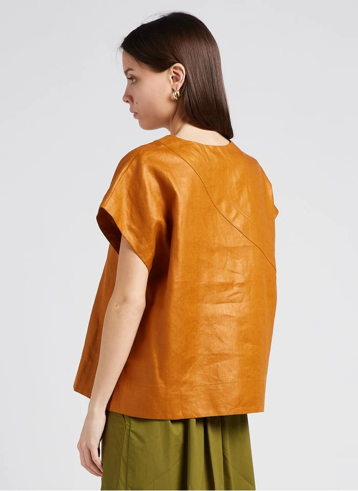 Soeur UZES - Ruimvallende, Linnen Top Met V-hals | Bruin - Afbeelding 2