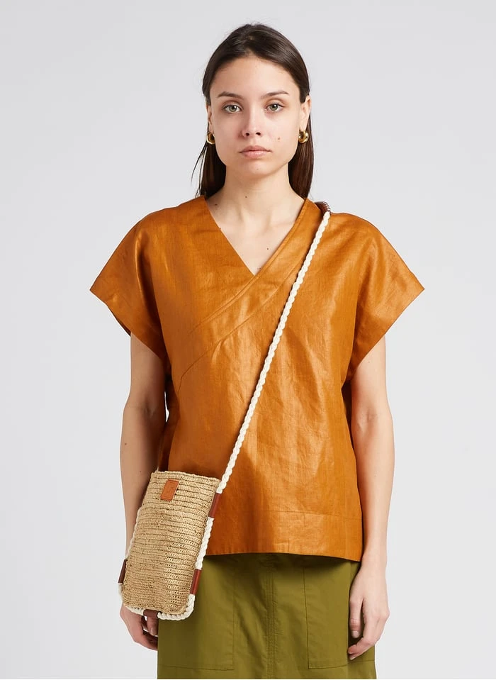 Soeur UZES - Ruimvallende, Linnen Top Met V-hals | Bruin