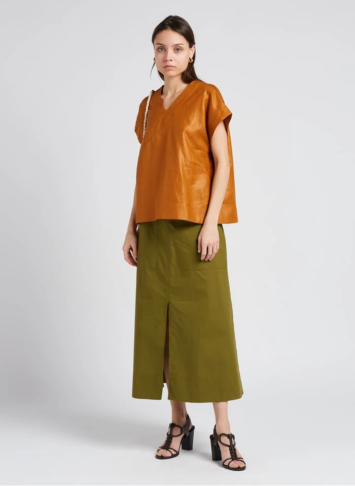 Soeur UZES - Ruimvallende, Linnen Top Met V-hals | Bruin - Afbeelding 4