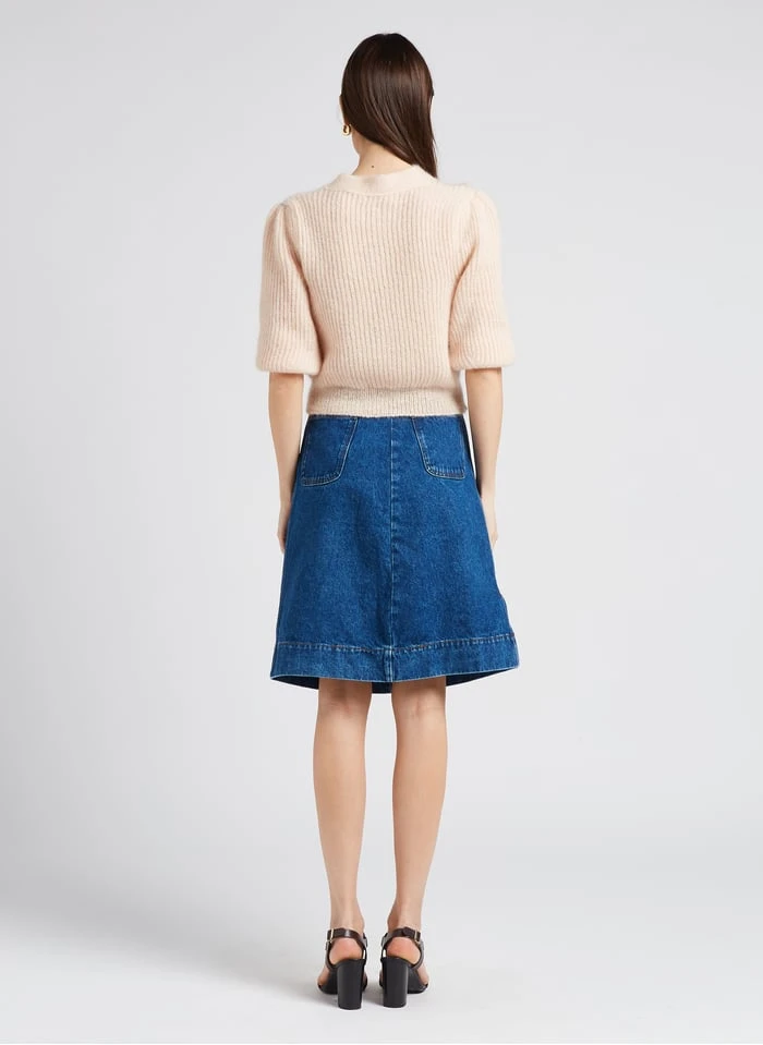 Soeur MINORQUE - Halflange, Uitlopende, Katoenen Spijkerrok | Jeans Verschoten - Afbeelding 5