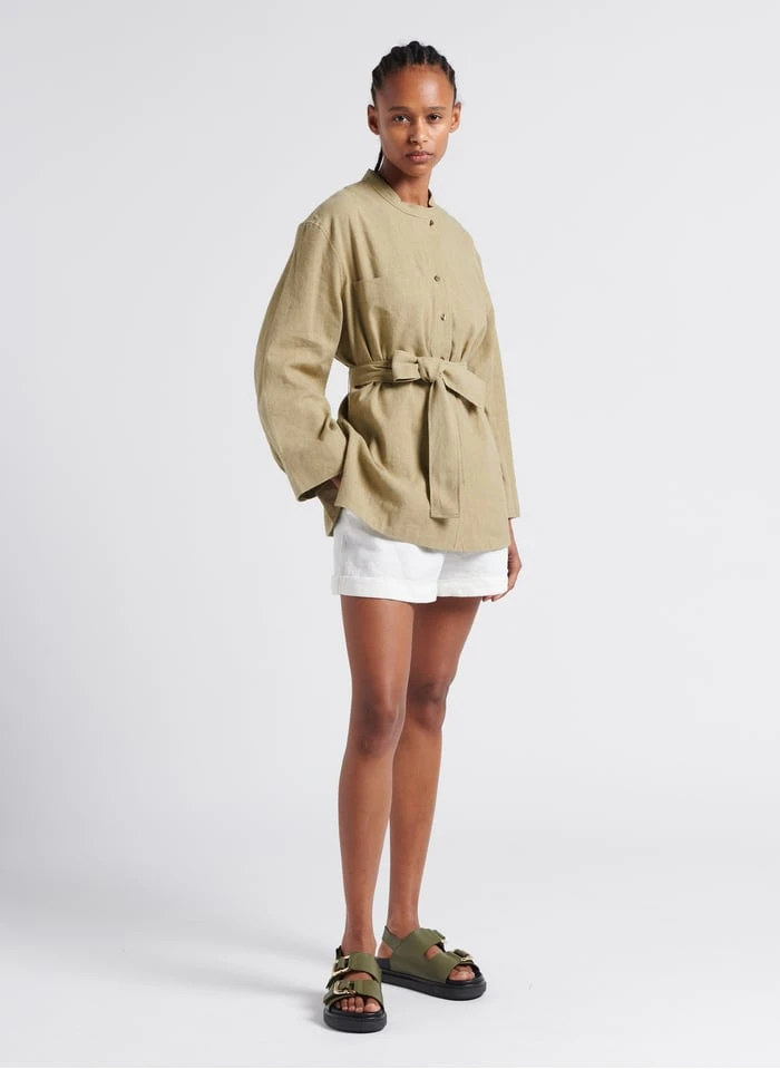 Soeur TABATA - Blouse Van Stonewashed Linnen Met Ronde Hals | Beige - Afbeelding 4